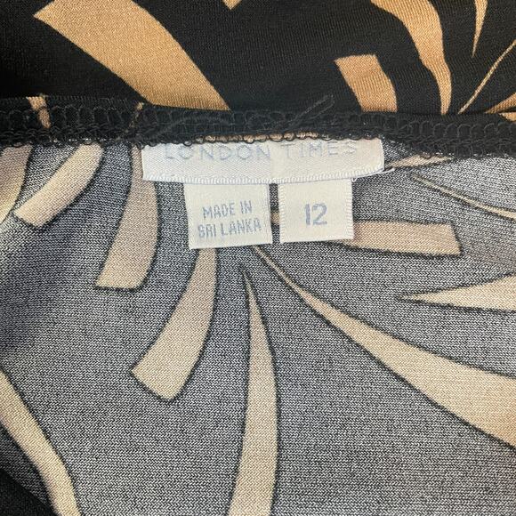 Midi Dress Size 12 Black Tan Faux Wrap V neck Stretch A Line Short Sleeve Y2K - Picture 10 of 14